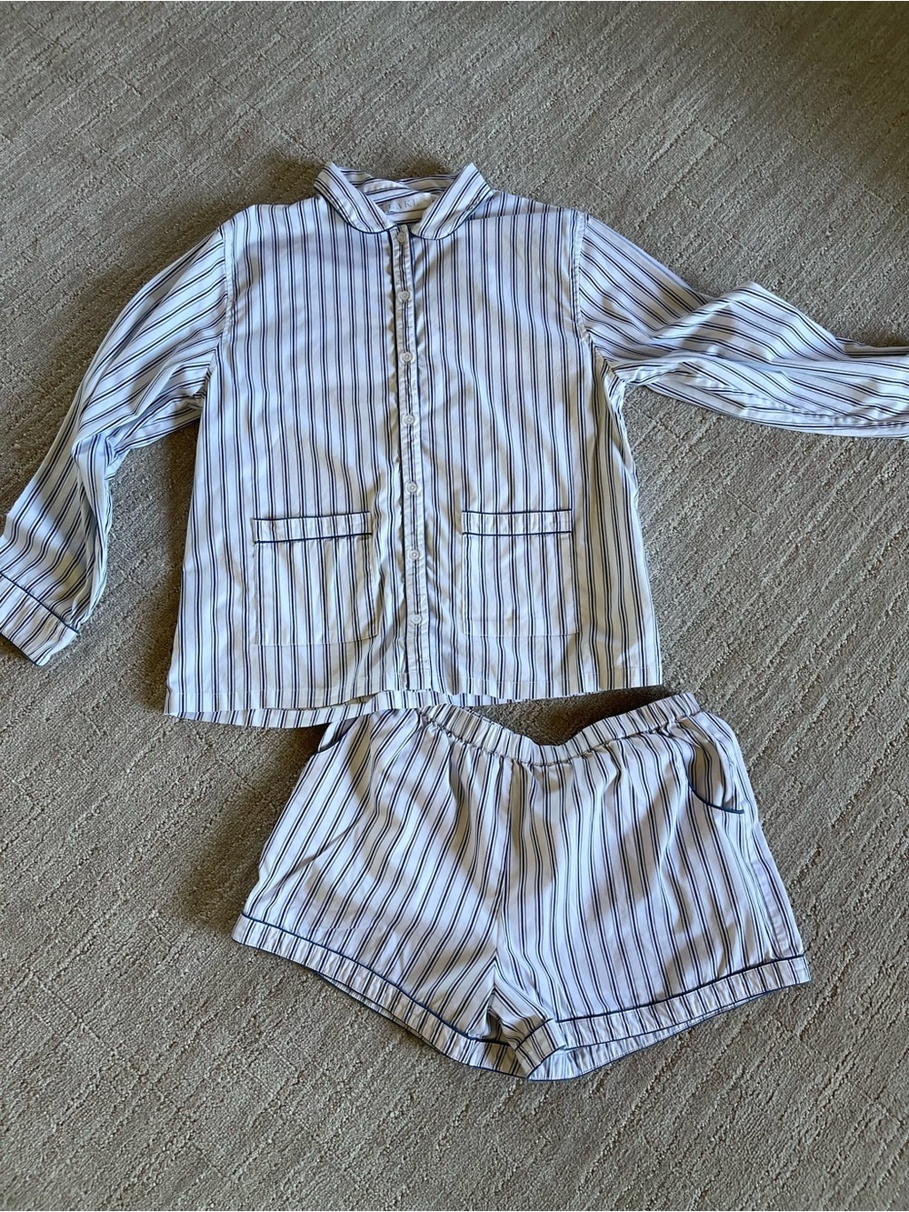Classic Stripe Cotton-Blend Pajama Set in White and Blue